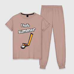Пижама хлопковая женская Я ненавижу лето - хоккеист, цвет: пыльно-розовый