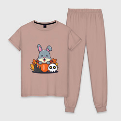 Пижама хлопковая женская Rabbit halloween, цвет: пыльно-розовый