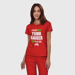 Пижама хлопковая женская I paused Tomb Raider to be here с зелеными стрелка, цвет: красный — фото 2