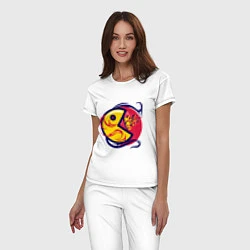 Пижама хлопковая женская Pacman из ретро игры извергает пламя, цвет: белый — фото 2