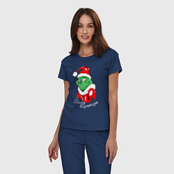Пижама хлопковая женская Merry Christmas, Santa Claus Grinch, цвет: тёмно-синий — фото 2