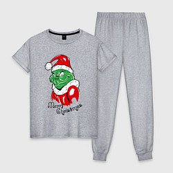 Пижама хлопковая женская Santa Claus Grinch - merry Christmas, цвет: меланж