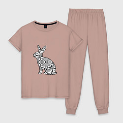 Пижама хлопковая женская Узорный кролик, цвет: пыльно-розовый