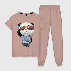 Пижама хлопковая женская Прикольный пандёныш в темных очках и наушниках, цвет: пыльно-розовый