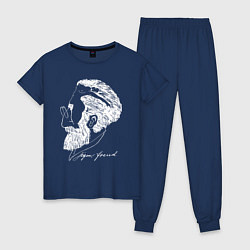 Пижама хлопковая женская Портрет Зигмунда Фрейда - иллюзия, цвет: тёмно-синий