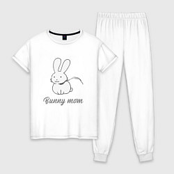 Пижама хлопковая женская Кролик белый с лентой, цвет: белый