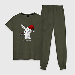 Пижама хлопковая женская Bunny its too early, цвет: меланж-хаки