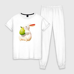 Пижама хлопковая женская Кролик с грушей, цвет: белый