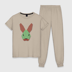Пижама хлопковая женская Лоскутный кролик, цвет: миндальный