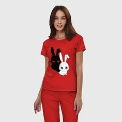 Пижама хлопковая женская Милый кролик - ангелочек или дьяволёнок?, цвет: красный — фото 2