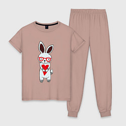 Пижама хлопковая женская Зайчонок с сердечком, цвет: пыльно-розовый