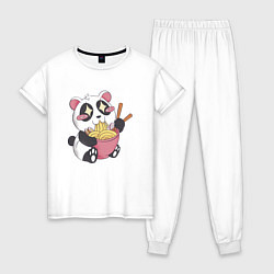 Пижама хлопковая женская Каваи панда ест рамен, цвет: белый