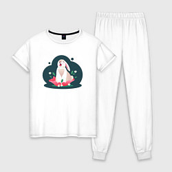 Пижама хлопковая женская Кролик в цветах, цвет: белый
