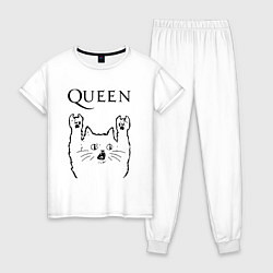 Пижама хлопковая женская Queen - rock cat, цвет: белый