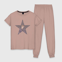 Пижама хлопковая женская BTS JUNGKOOK портрет в звезде, цвет: пыльно-розовый