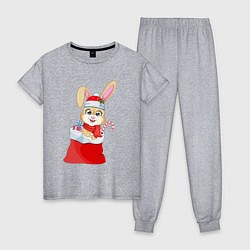 Пижама хлопковая женская Зайчик в мешке с подарками, цвет: меланж