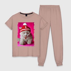 Пижама хлопковая женская Маленький котёнок - милашка, цвет: пыльно-розовый