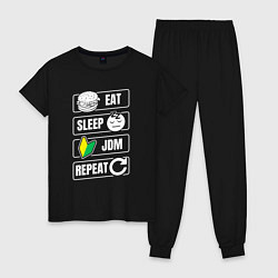 Пижама хлопковая женская Eat sleep JDM repeat, цвет: черный