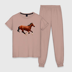 Пижама хлопковая женская Чистокровная верховая лошадь, цвет: пыльно-розовый