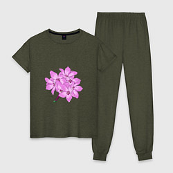 Пижама хлопковая женская Букет флоксов, цвет: меланж-хаки