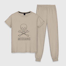 Пижама хлопковая женская Mechanics, цвет: миндальный