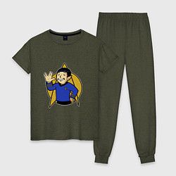 Пижама хлопковая женская Spoke - vault boy, цвет: меланж-хаки