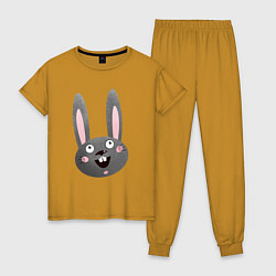 Пижама хлопковая женская Чёрный кролик с большими глазами и улыбкой, цвет: горчичный