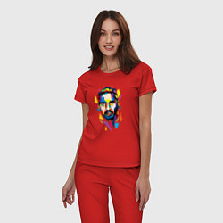 Пижама хлопковая женская Геометрический портрет Тома Харди, цвет: красный — фото 2