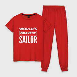 Пижама хлопковая женская Worlds okayest sailor, цвет: красный