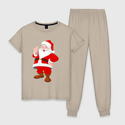 Пижама хлопковая женская Радостный Санта Клаус, цвет: миндальный