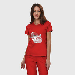Пижама хлопковая женская Праздничный кролик, цвет: красный — фото 2