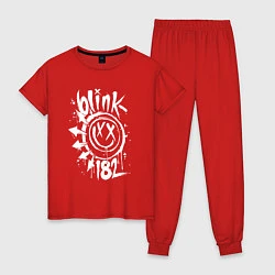 Пижама хлопковая женская Blink 182 logo, цвет: красный