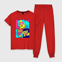Пижама хлопковая женская Поп арт девушка с телефоном, цвет: красный