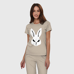 Пижама хлопковая женская Evil bunny head, цвет: миндальный — фото 2