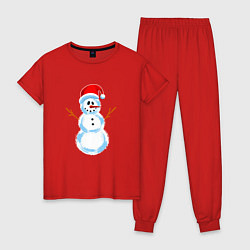 Пижама хлопковая женская Мультяшный новогодний снеговик, цвет: красный