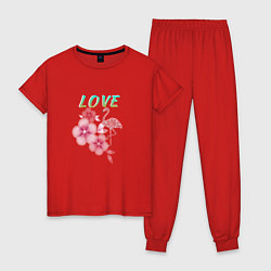 Женская пижама Любовь и фламинго