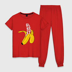 Пижама хлопковая женская Заводной банан, цвет: красный