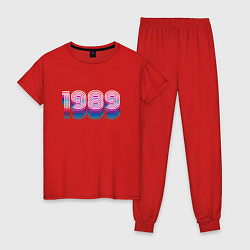 Пижама хлопковая женская 1989 год ретро неон, цвет: красный