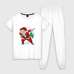 Пижама хлопковая женская Dabbing Santa day, цвет: белый