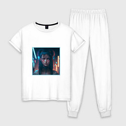 Пижама хлопковая женская Темные грезы Найт Сити, цвет: белый