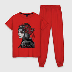 Пижама хлопковая женская Sad samurai, цвет: красный