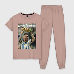 Пижама хлопковая женская Lionel Messi - world champion - Argentina, цвет: пыльно-розовый