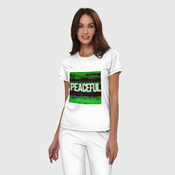 Пижама хлопковая женская Peaceful на зеленом фоне, цвет: белый — фото 2