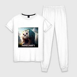 Пижама хлопковая женская Жуткая пещера Minecraft, цвет: белый