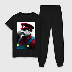 Пижама хлопковая женская Иосиф Виссарионович Сталин - memes Mario, цвет: черный