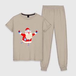 Пижама хлопковая женская Дед Мороз на роликах, цвет: миндальный