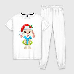 Пижама хлопковая женская Зайчик с подарком новый год, цвет: белый