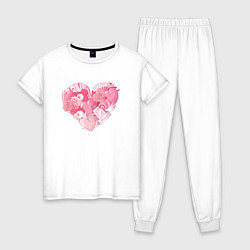 Пижама хлопковая женская Влюблённое розовое сердце, цвет: белый