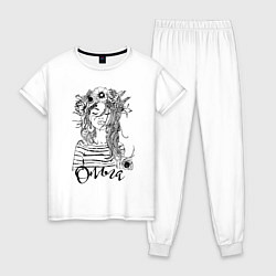 Пижама хлопковая женская Ольга в венке из летних цветов, цвет: белый