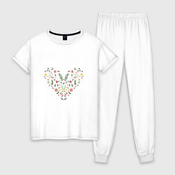 Пижама хлопковая женская Сердце из цветов любовь, цвет: белый